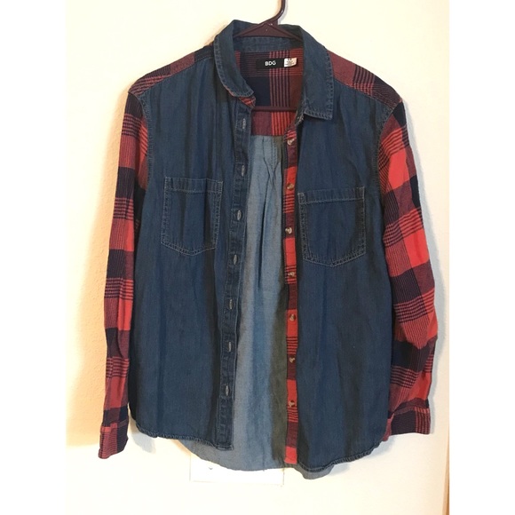 URBAN OUTFITTERS BDG Flannel/Denim Button Shirt - Picture 2 of 4